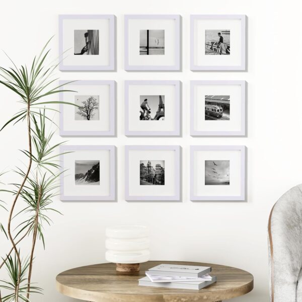 81luPIvE5rL._AC_SL1500_ Vittanly Picture Frames Set of 9, Shatter Resistant Plexiglass, Display Pictures with Mat or without Mat, Photo Frames for Wall or Tabletop, Engineered Wood