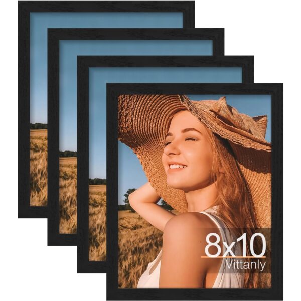 Vittanly 4 Pack Picture Frames, Engineered Wood with HD Plexiglass, Wall Gallery Photo Frames for Wall or Tabletop