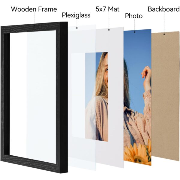 Vittanly 4 Pack Picture Frames, Engineered Wood with HD Plexiglass, Wall Gallery Photo Frames for Wall or Tabletop
