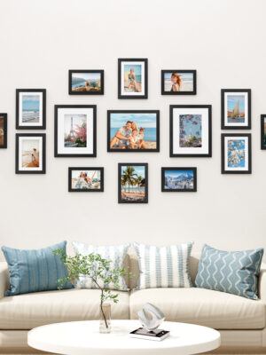 Vittanly 15 Pack Picture Frames Collage Wall Decor, Gallery Wall Frame Set for Wall or Tabletop Display, Multi Sizes with Three 8x10, Six 5x7, and Six 4x6 Photo Frames