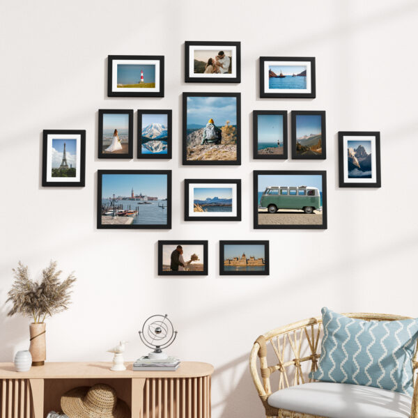 Vittanly 15 Pack Picture Frames Collage Wall Decor, Gallery Wall Frame Set for Wall or Tabletop Display, Multi Sizes with Three 8x10, Six 5x7, and Six 4x6 Photo Frames