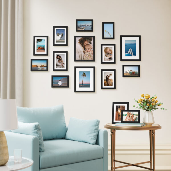 Vittanly 15 Pack Picture Frames Collage Wall Decor, Gallery Wall Frame Set for Wall or Tabletop Display, Multi Sizes with Three 8x10, Six 5x7, and Six 4x6 Photo Frames