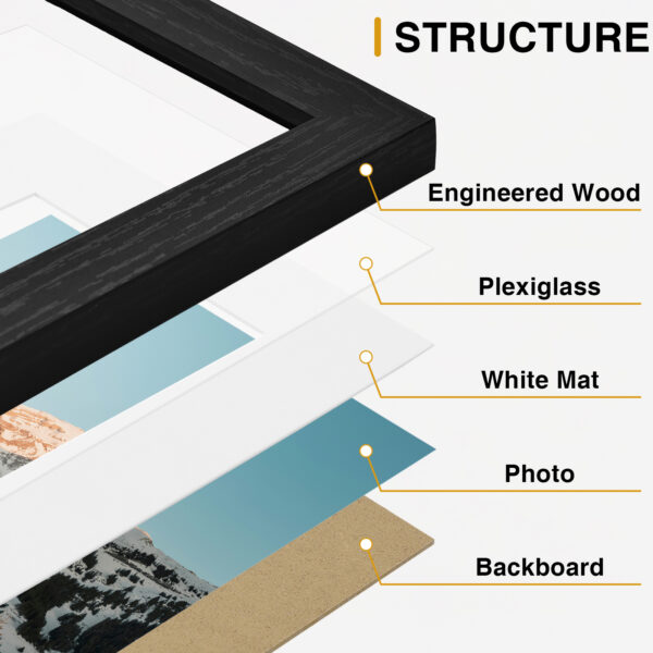 Vittanly 10 Pack Picture Frames Collage Wall Decor, Gallery Wall Frame Set for Wall or Tabletop Display, Engineered Wood and Shatter-resistant Plexiglass, Multi Sizes with 8x10, 5x7, 4x6 Frames