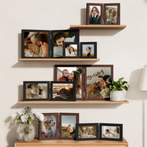 Vittanly Double Picture Frame, Hinged 2 Opening MDF Photo Frames with Plexiglass, Tabletop Stand