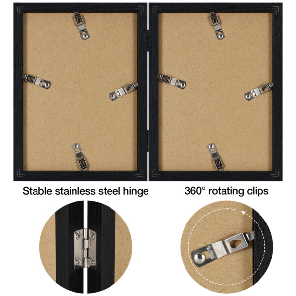 Vittanly Double Picture Frame, Hinged 2 Opening MDF Photo Frames with Plexiglass, Tabletop Stand