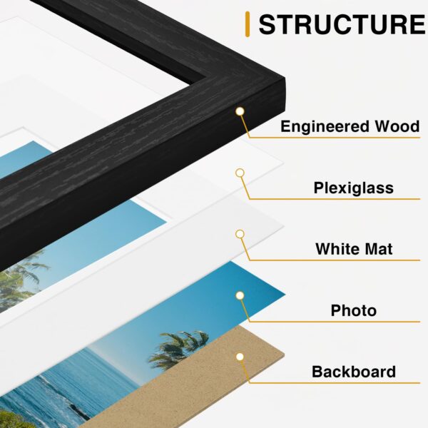 Vittanly Picture Frames Set of 12, Engineered Wood with Shatter Resistant Plexiglass, Wall or Tabletop Photo Frames