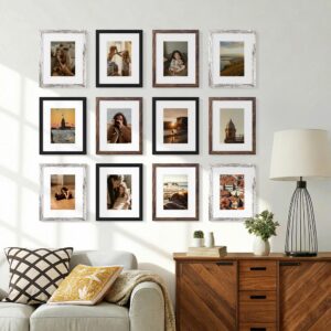 Vittanly Picture Frames Set of 12, Engineered Wood with Shatter Resistant Plexiglass, Wall or Tabletop Photo Frames