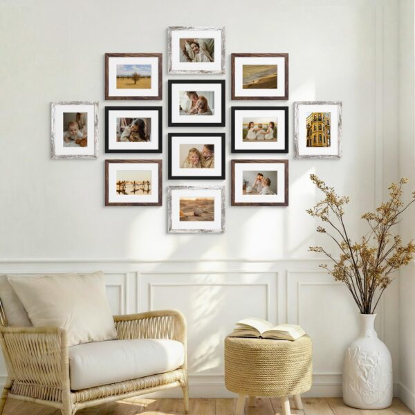 Vittanly Picture Frames Set of 12, Engineered Wood with Shatter Resistant Plexiglass, Wall or Tabletop Photo Frames