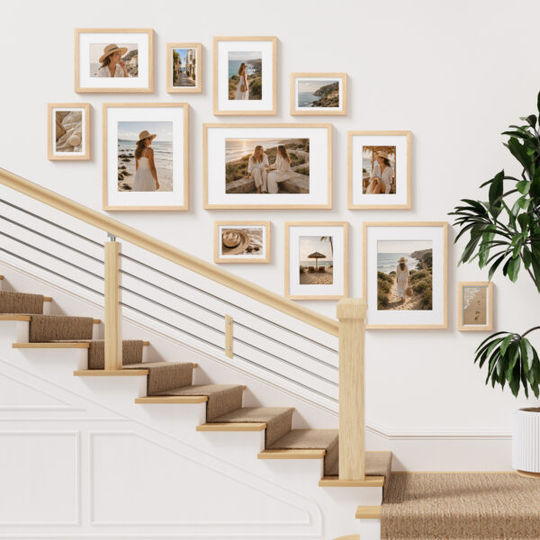Vittanly Picture Frame Set of 4, Made of Solid Wood Covered by Plexiglass, Display Pictures with Mat or without Mat, Photo Frame for Wall or Tabletop, Natural