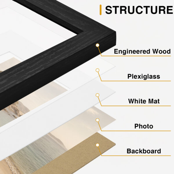Vittanly Picture Frames Set of 10 for Wall or Tabletop Display, Engineered Wood with Shatter Resistant Plexiglass