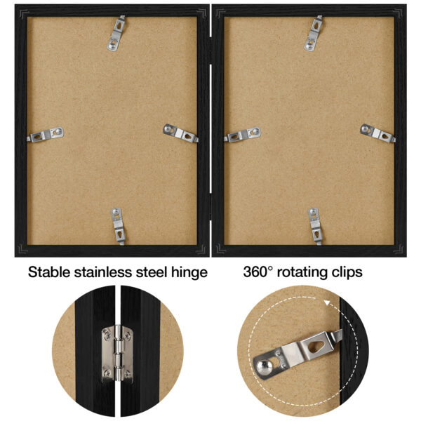 Vittanly Double Picture Frame, Hinged 2 Opening MDF Photo Frames with Plexiglass, Tabletop Stand